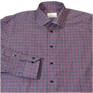 Eton Contemporary Button Up Shirt Men’s 41 16 Red Blue Plaid Harry Rosen